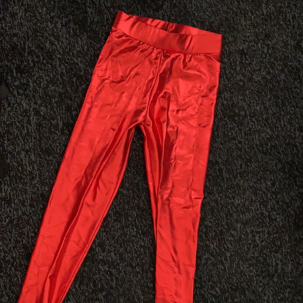 High waist Metallic Red Leggings (XS)